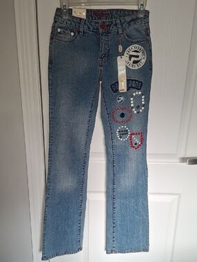 Pepe Jeans‎ Light Blue Straight Leg Jeans with Embellished Patches